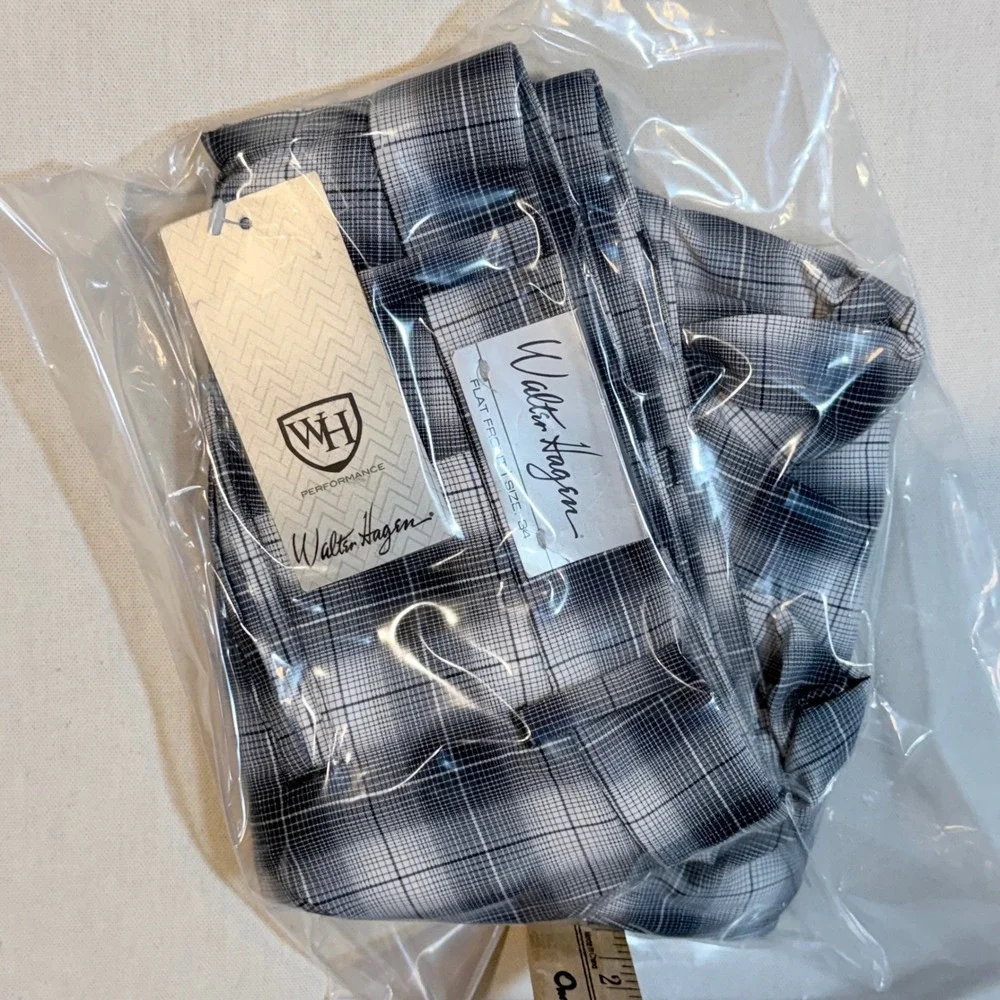 Walter Hagen Pierre Golf Shorts New Mens 34 Blue Plaid Performance Flat Front